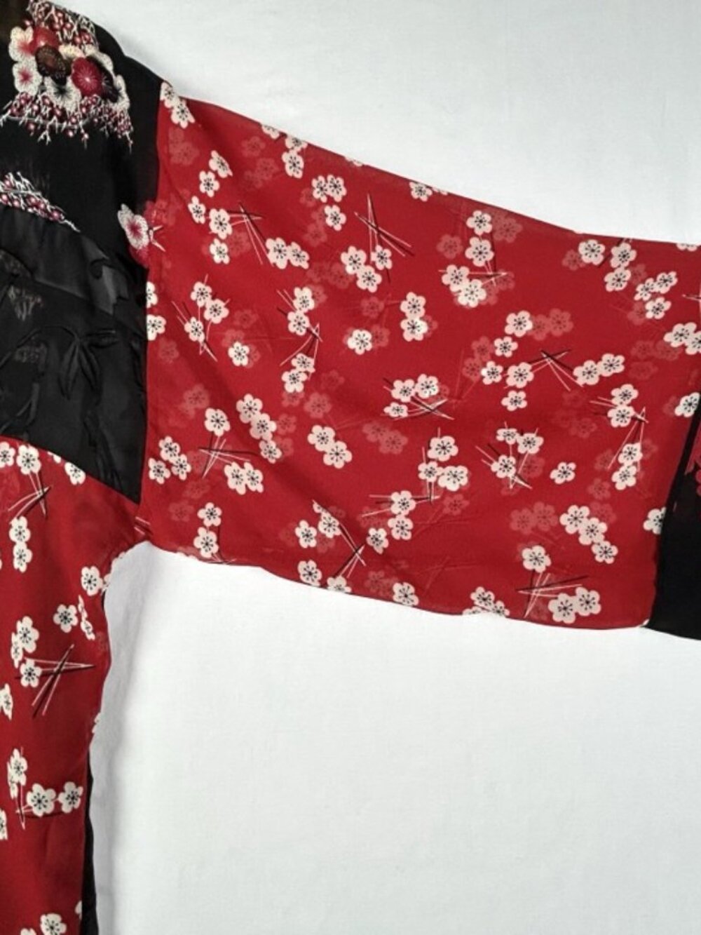 Chicos Silk Open Front Cardigan Kimono M Red Asian Inspired Shrug Sheer Dressy - Picture 7 of 11